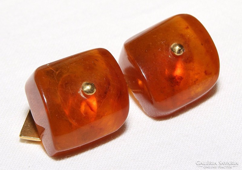 Art deco russian gilded silver amber cuff button pair