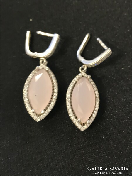 Beautiful! Silver 925 new earrings! With zirconia and pink polished stone!