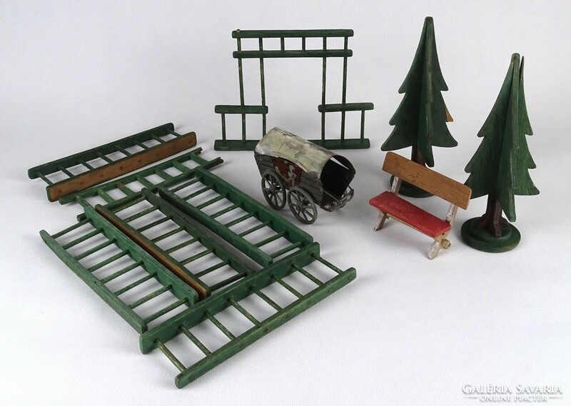1J501 Antik fa gyerekjáték terepasztal térdarabok vasút modellhez