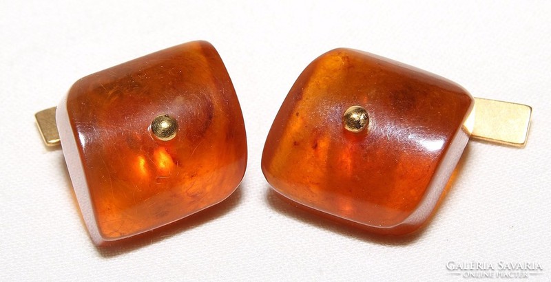 Art deco russian gilded silver amber cuff button pair