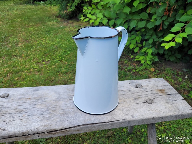 Old vintage 2 liter enamel jug with spout enameled water jug jug wash jug water jug