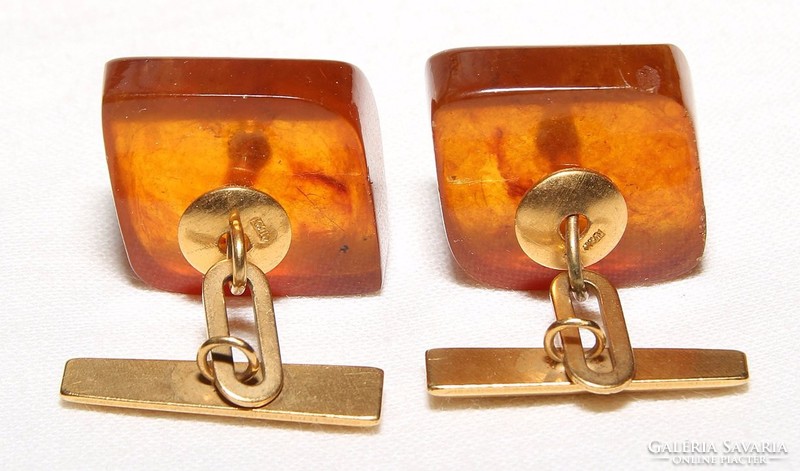 Art deco russian gilded silver amber cuff button pair