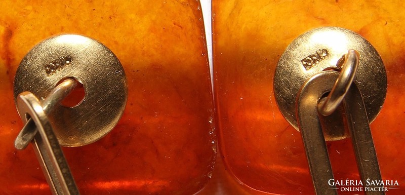 Art deco russian gilded silver amber cuff button pair