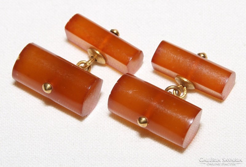 Art deco gilded amber plastic cufflink button pair