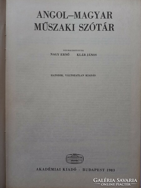Angol-magyar, magyar-angol műszaki szótár, 1983.