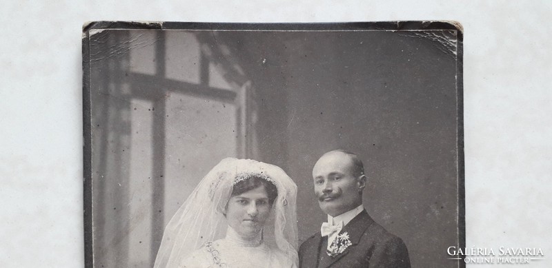 Antik esküvői fotó Belocerkovszky A. Kiskunfélegyháza műtermi fénykép menyasszony vőlegény kép