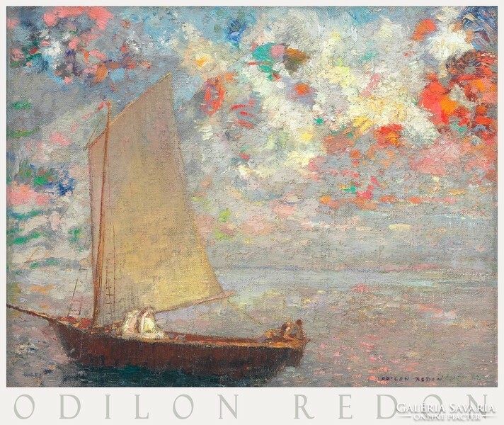 Odilon Redon A fehér ruhás nők hajója 1900 festmény művészeti plakátja, vitorlás tenger színes ég