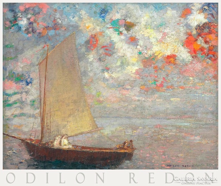 Odilon Redon in white dress women ship 1900 painting art poster sailing sea colorful sky