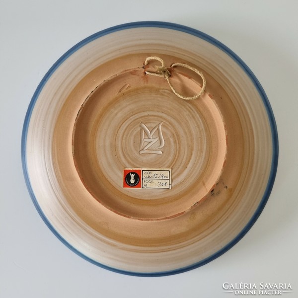 Applied, paneled ceramic wall bowl / decorative bowl - matt, watercolor effect glaze