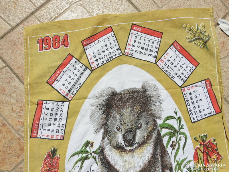 Mid Century fali GOLD COAST és fali naptár 1984 Koala macis naptár Ausztrália