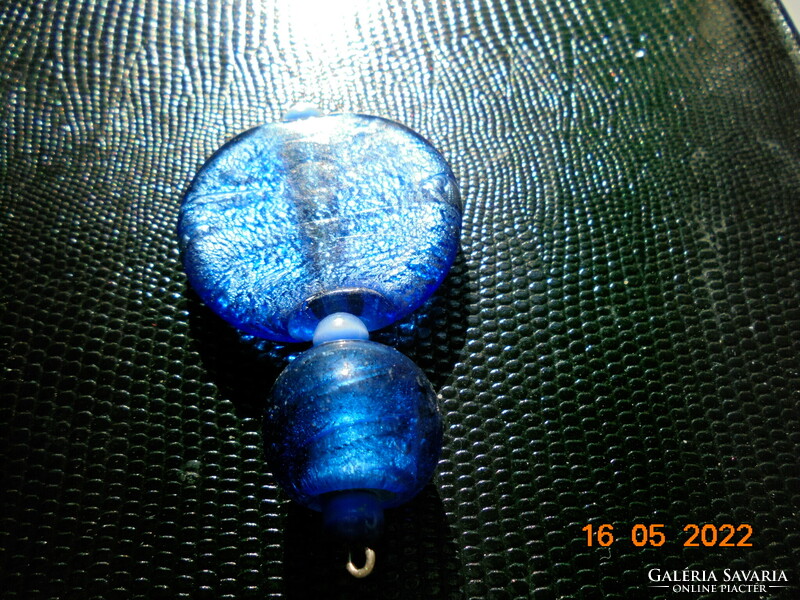 Muranói kétrészes ezüst lemez zárványos  kék medál