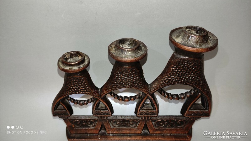 Industrial artist bronze figural matryoshka doll candle holder with three branches