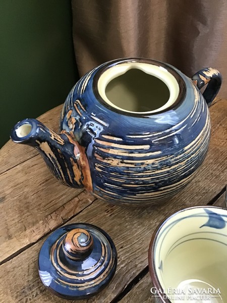 Craft glazed oriental tea set, pottery