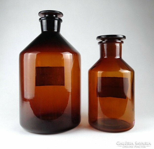 1I508 old large brown pharmacy pharmacy bottle 2 pieces