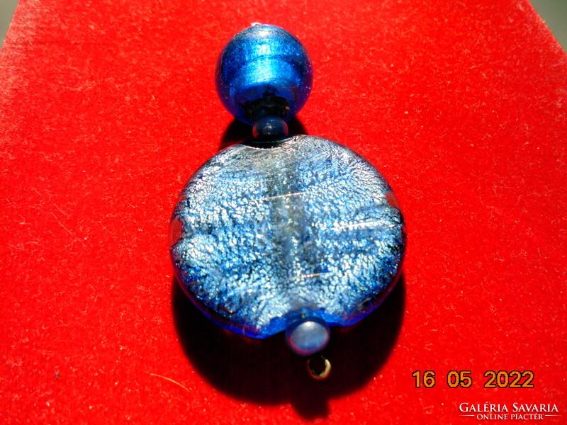 Murano two-part silver plate inlaid blue pendant