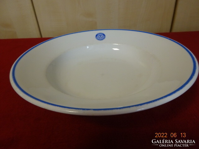 Zsolnay porcelain blue striped deep plate. Crystal catering company with inscription. He has! Jókai.