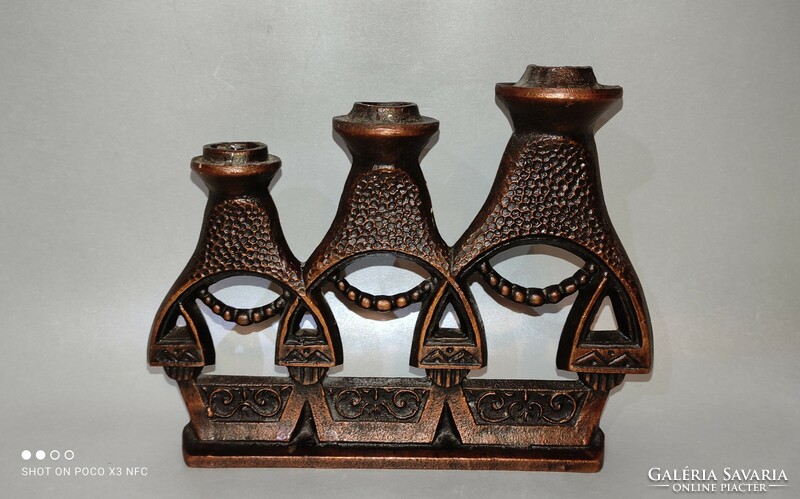 Industrial artist bronze figural matryoshka doll candle holder with three branches