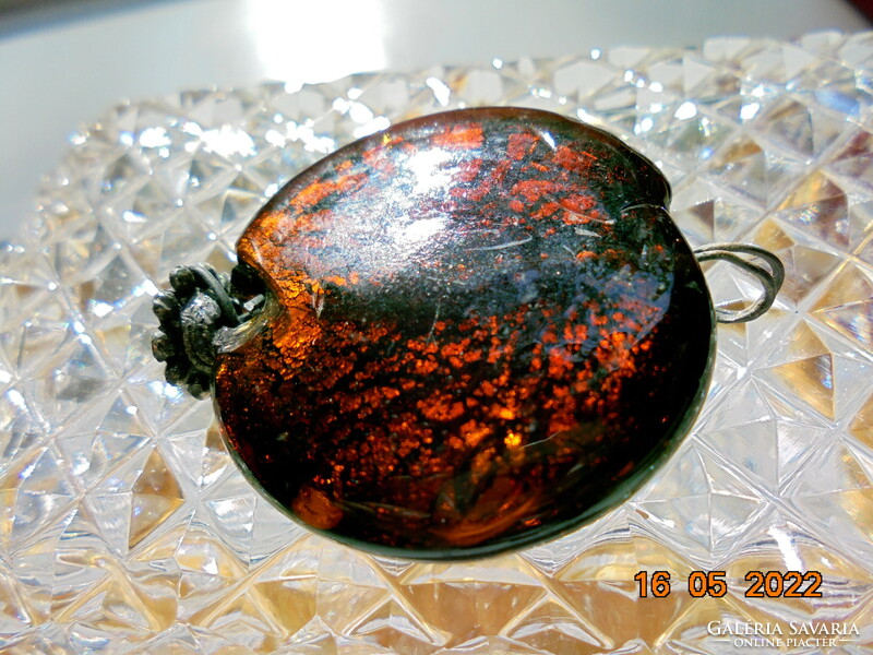 Murano silver plate inclusions, glowing lava effect pendant