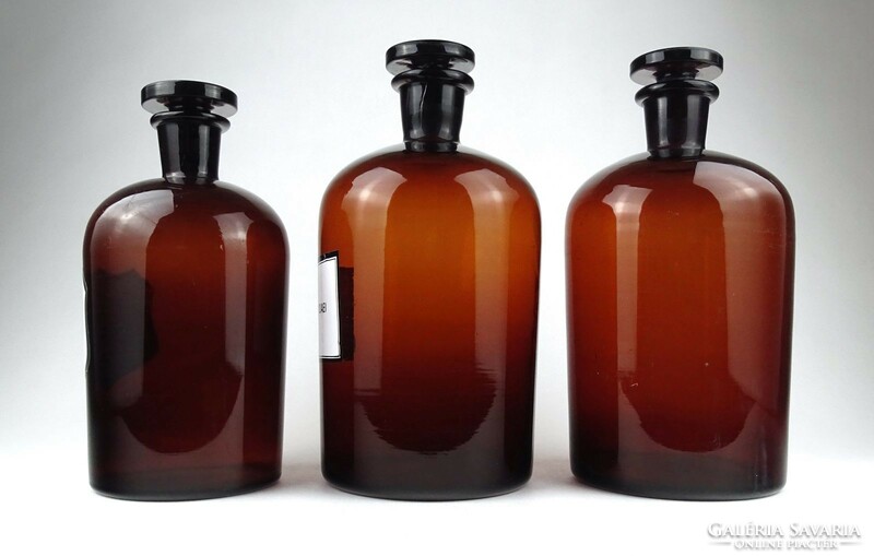 1I575 Régi barna gyógyszertári patika üveg 3 darab