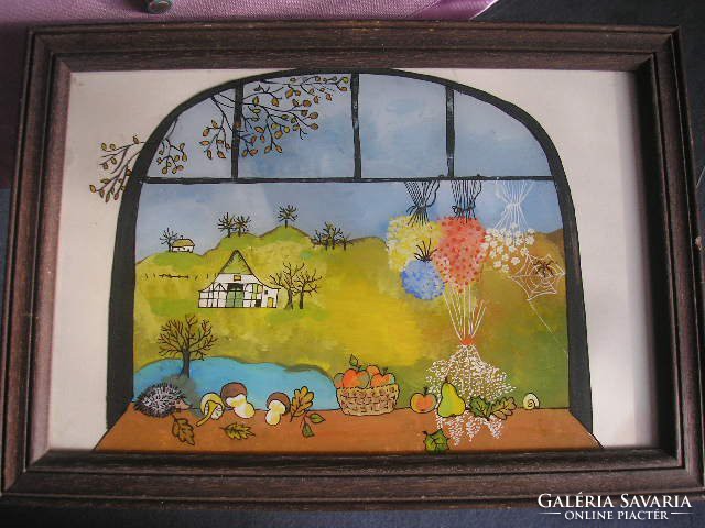 German painter from 3 marked glass sheet watercolor picture painted from room window