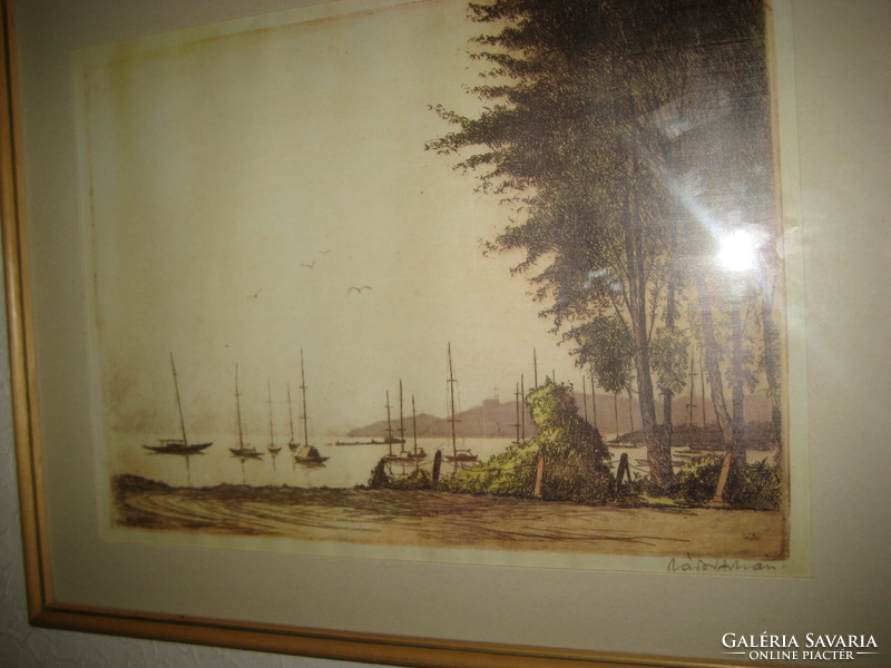 A   Balaton  színes  rézkarc  , szignós  , 32 x 24 cm , kerettel   45 x 35 cm