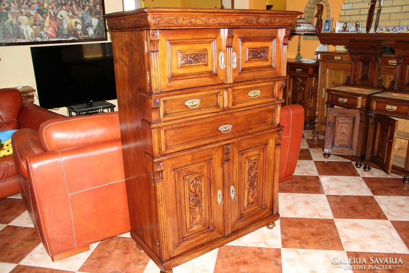 Old German special and rare carved chest of drawers