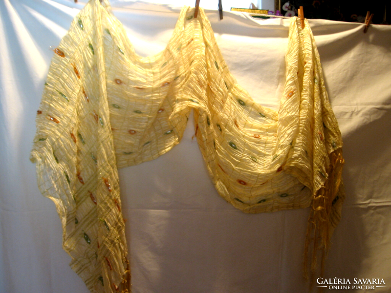 Cream-colored sintered gauze stole and scarf interwoven with shiny thread