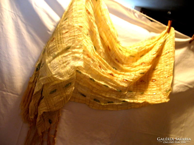 Cream-colored sintered gauze stole and scarf interwoven with shiny thread