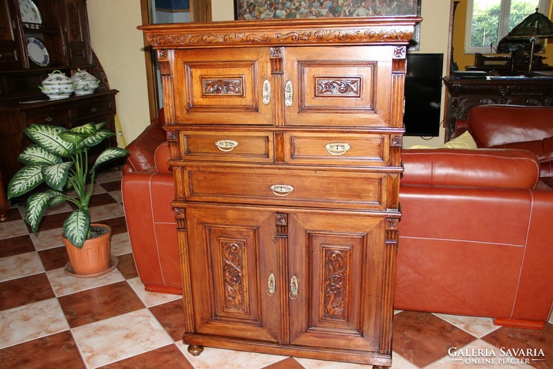 Old German special and rare carved chest of drawers