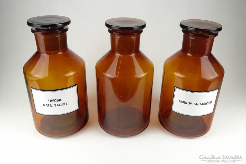 1I574 Régi barna gyógyszertári patika üveg 3 darab