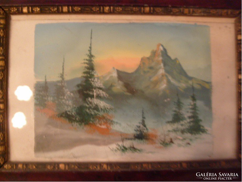 E10 Az Alpok tempera karton üveglapos keretében 38 x 28 cm