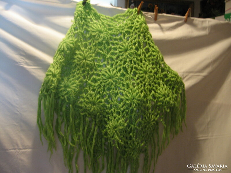 Green crochet poncho, round scarf, scarf