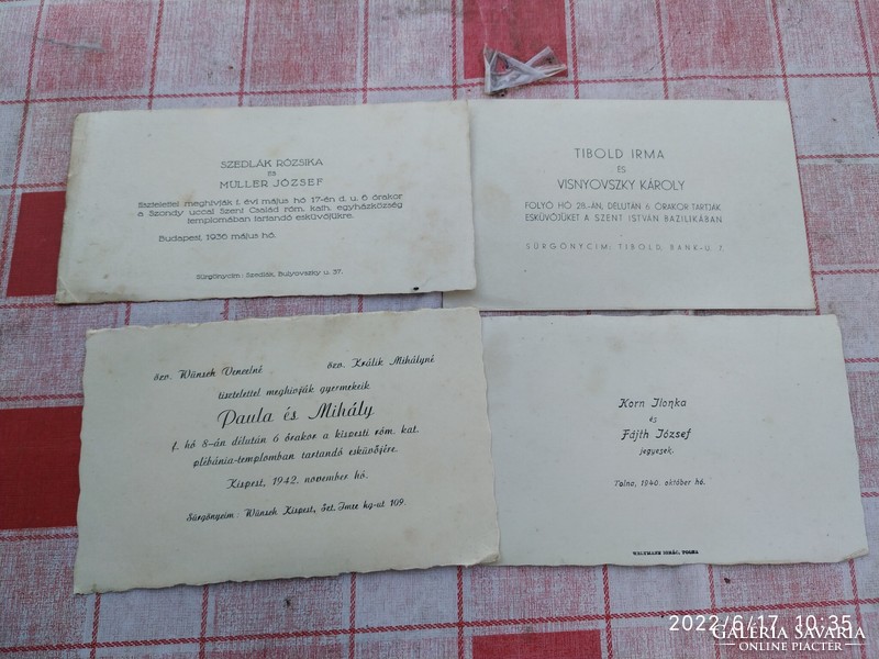 Esküvői meghívó 1934,1936,1940 eladó!