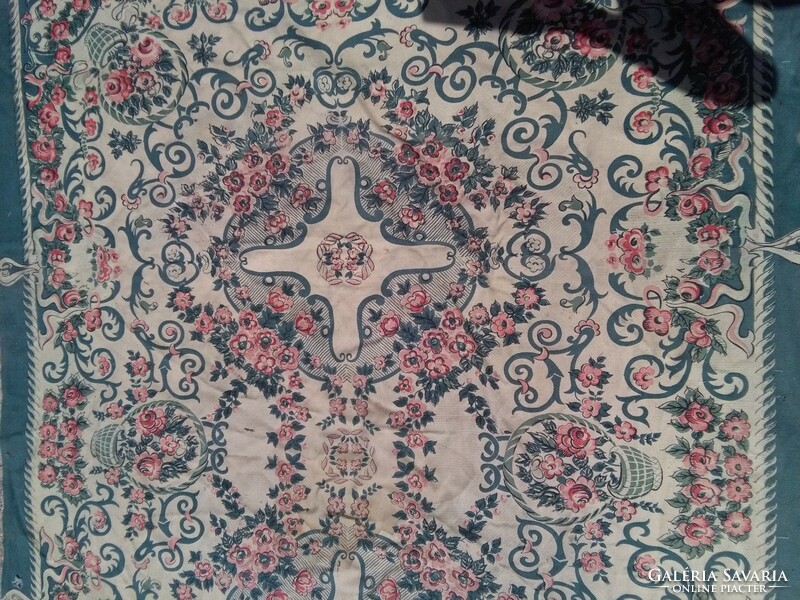 Old folk, peasant woven tablecloth, flower blanket, tablecloth, rug - 245 x 137 cm