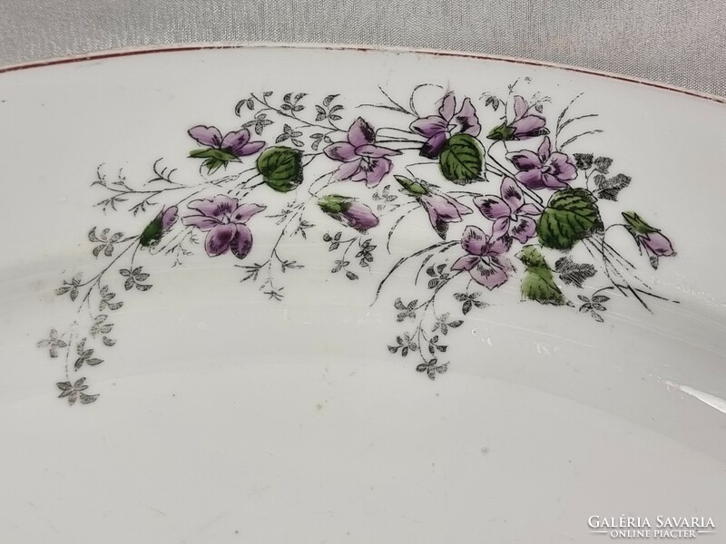 Porcelain steak bowl with violet pattern decor, unmarked, xx.Szd the first half.