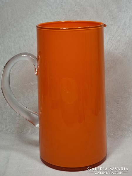 Orange-double-walled glass jug, unmarked, work of an unknown workshop, xx.Second half