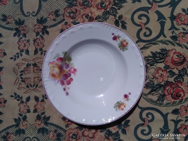 Old pink-raspberry-raspberry porcelain deep plate