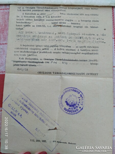 Országos Társadalom Biztosítás Öregségi nyugdíj igénylőlapjai  1948 eladó!