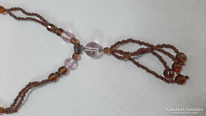 Vintage brown double row necklace with glass beads