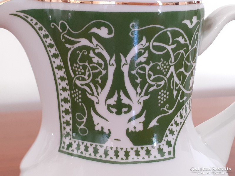 Retro Hollóházi porcelán kiöntő zöld mintás kanna