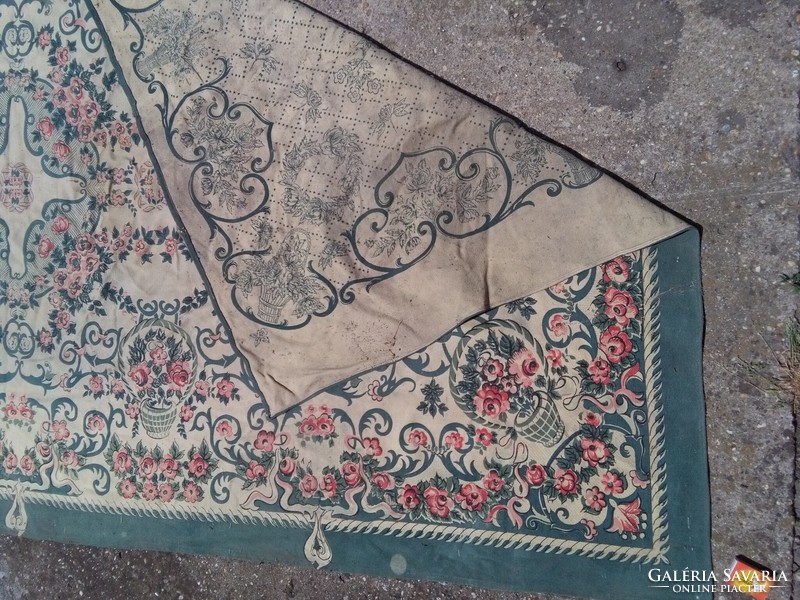 Old folk, peasant woven tablecloth, flower blanket, tablecloth, rug - 245 x 137 cm