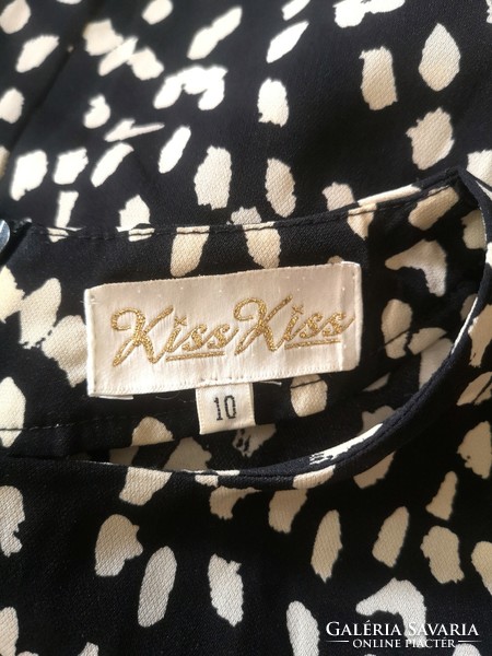 KISS KISS 38-40-es kis fekete - fehér pettyes, pöttyös ruha tölcsér ujjal