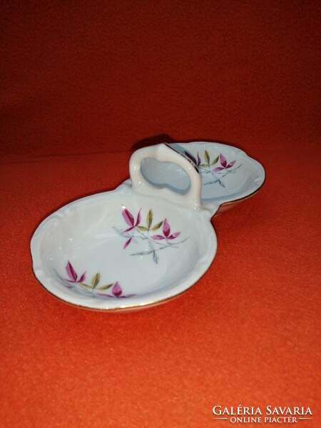 Old double-sided porcelain holder with table salt and pepper.