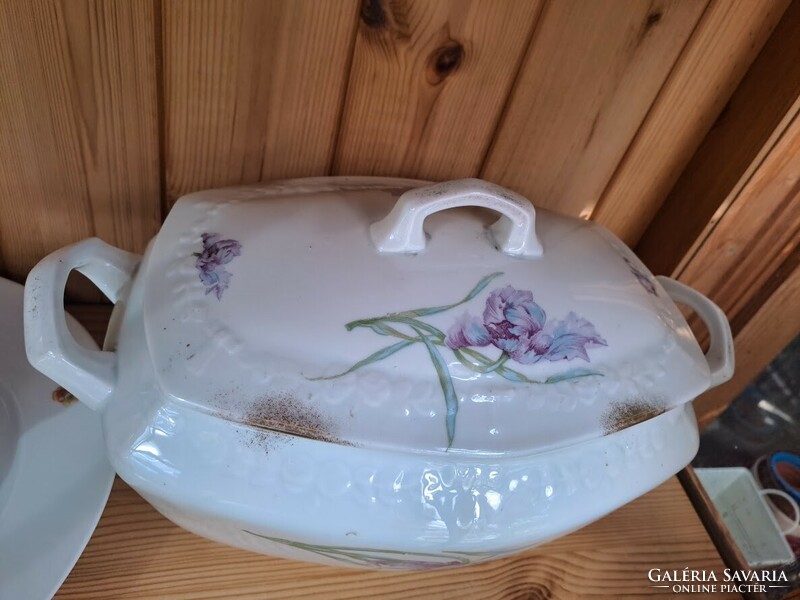 Wonderful, iris-patterned, oval soup bowl