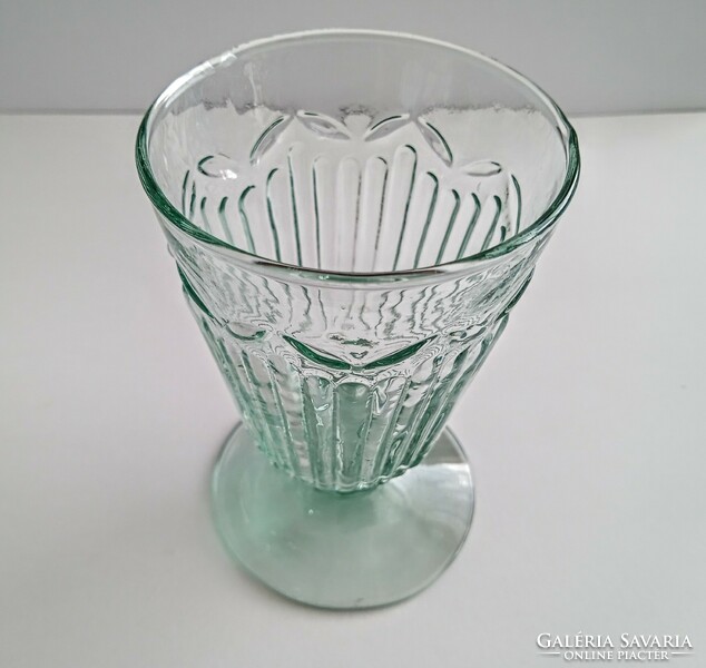 Kézműves türkiz és zöld talpas üveg pohár 12cm