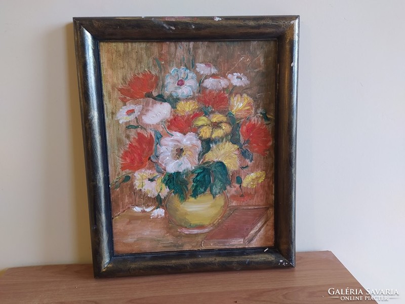(K) flower still life painting 38x48 cm with frame