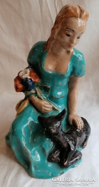 Ceramic girl with flower and lamb