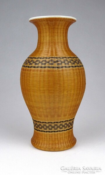 1J542 Régi bambuszos keleti porcelán váza 14 cm