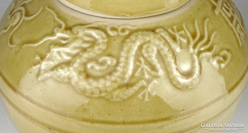 1J510 Régi sárkányos kínai kerámia gyömbértartó teatároló urnaváza 20.5 cm