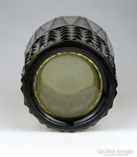 1J539 Retro fekete füstüveg üveg váza 15 cm